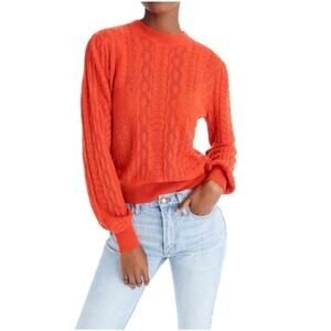 J.Crew Demylee Sweater 100% Wool Orange‎ Crewneck Cable Knit Pointelle Womens S